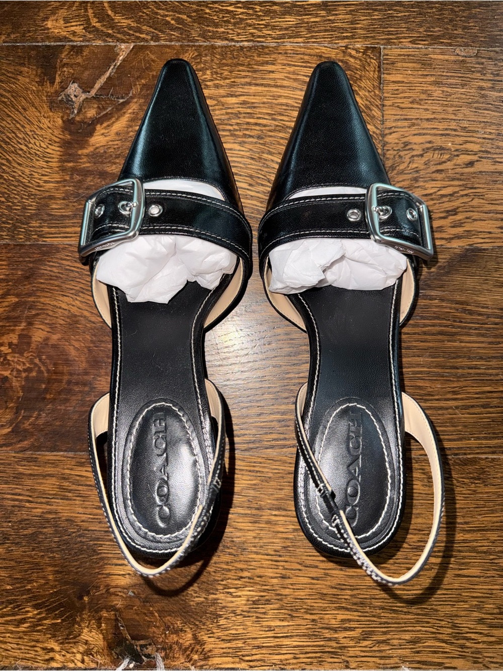 COACH Black Leather Mrgot Slingback Kitten Heel Pumps
